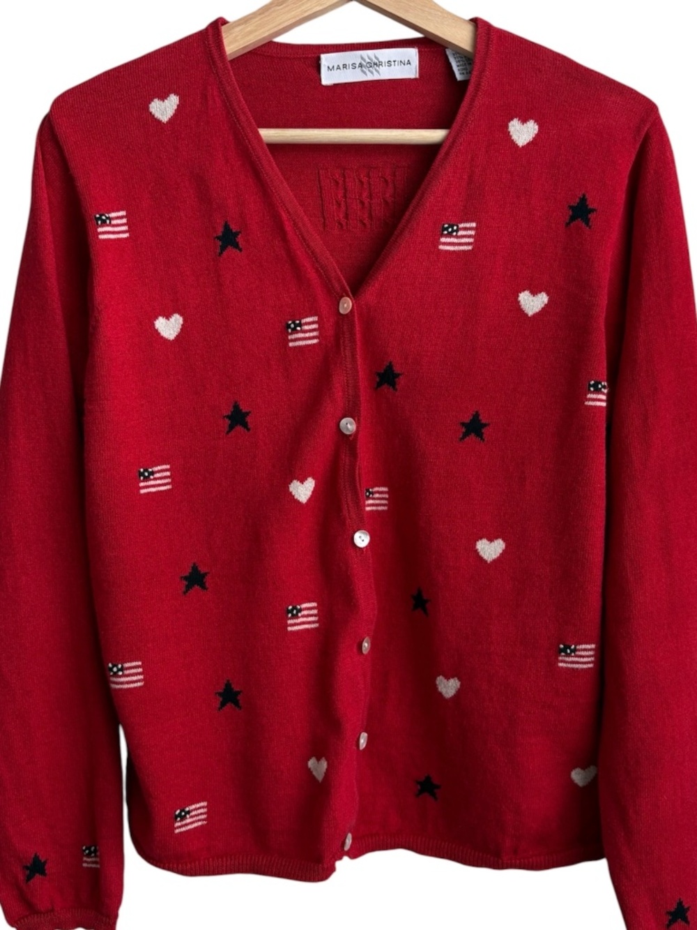 Marisa Christina Vintage Cardigan Sweater Red Size M Patriotic 4th of July